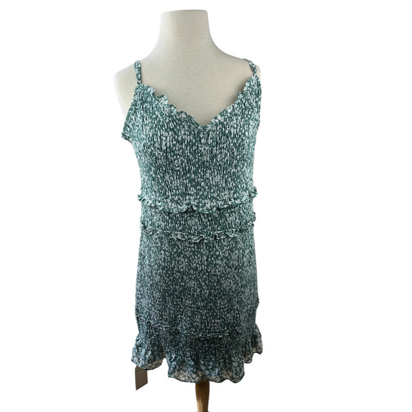 Abercrombie & Fitch Smocked Mini Dress Ruffle Green White Size XLT XL Tall - Picture 14 of 16